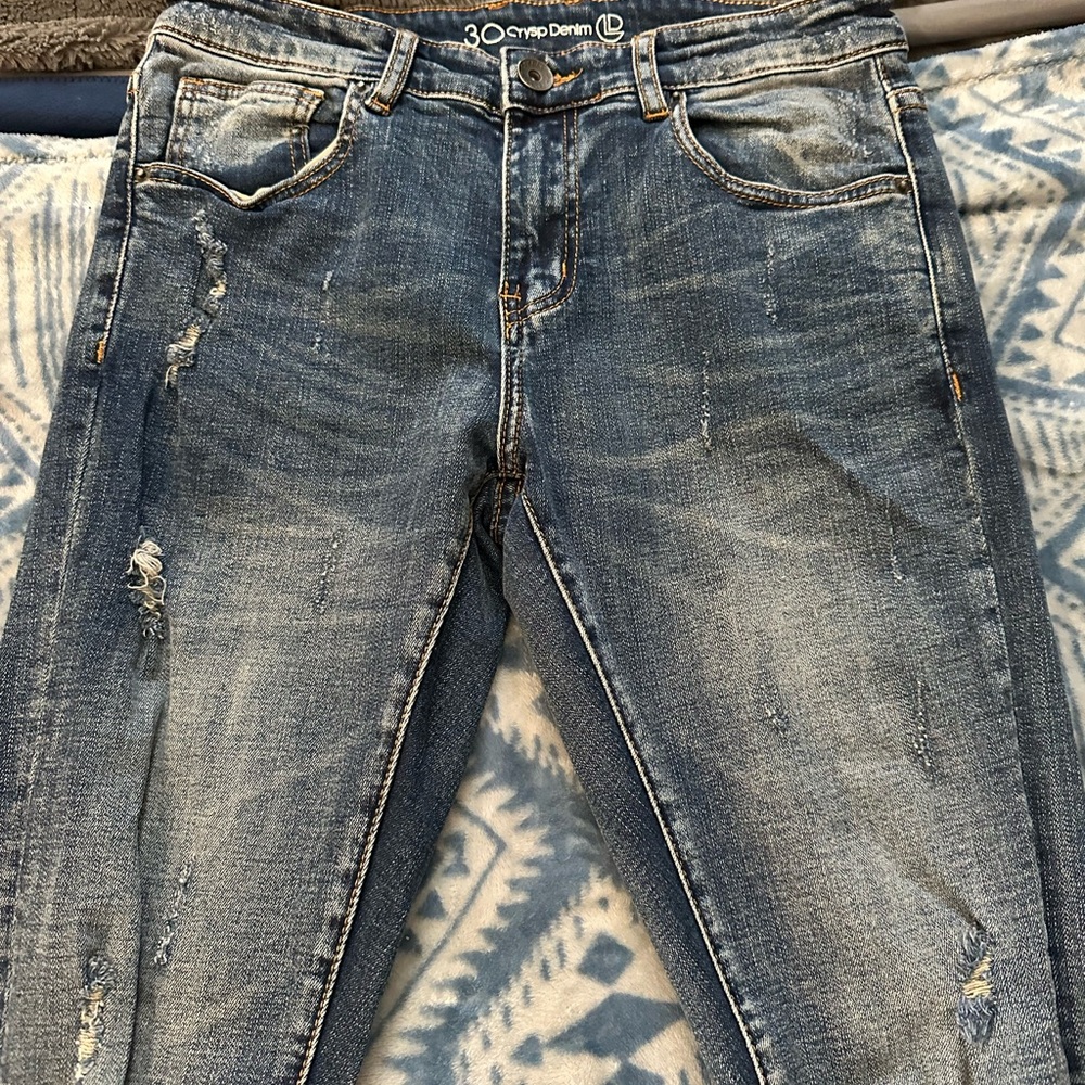 Crypto Denim Men's Distressed Blue Skinny Jeans